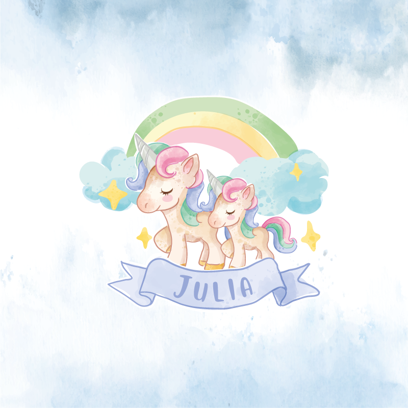 Poster personnalisable paires de licornes adorables - TenStickers