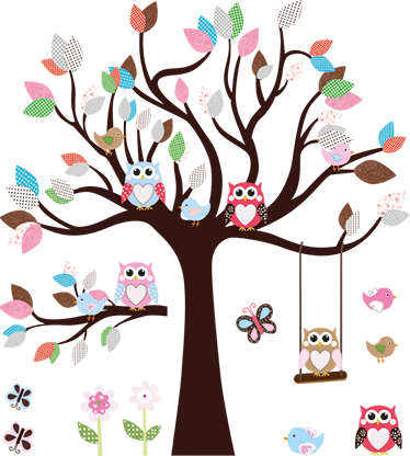 Poster arbre autocollant hiboux dans l'arbre - TenStickers