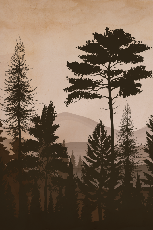 Poster arbre forêt colorée chaleureuse scandinave - TenStickers