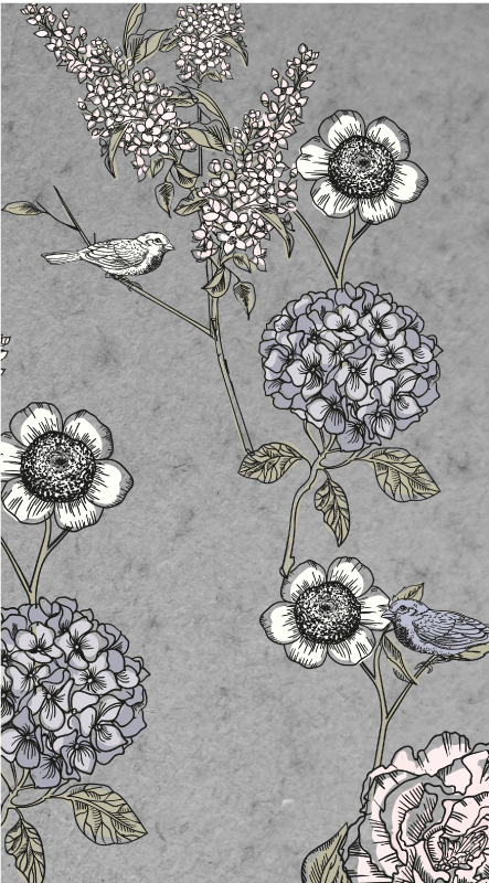 Poster vintage branches grises avec oiseaux - TenStickers