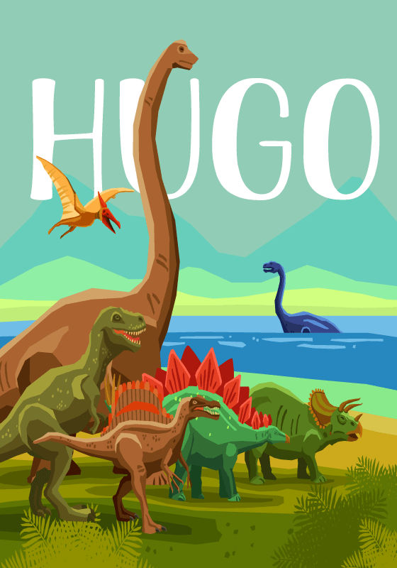 Poster dinosaures avec prénom - TenStickers