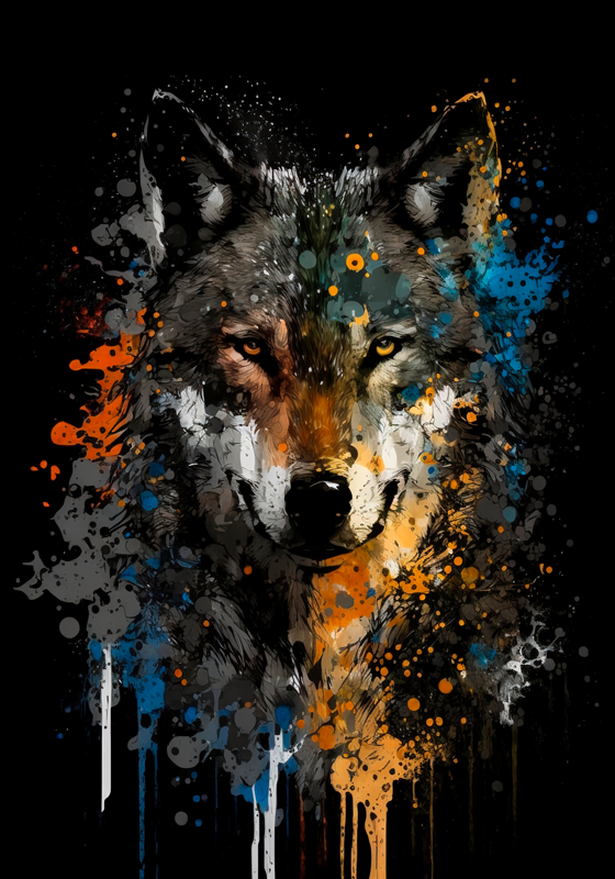 Poster animal loup en peinture - TenStickers