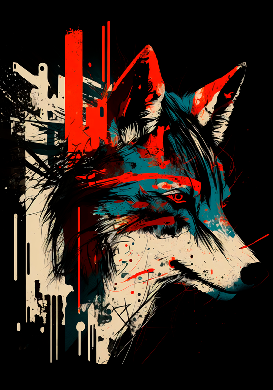 Poster nature loup style abstrait - TenStickers