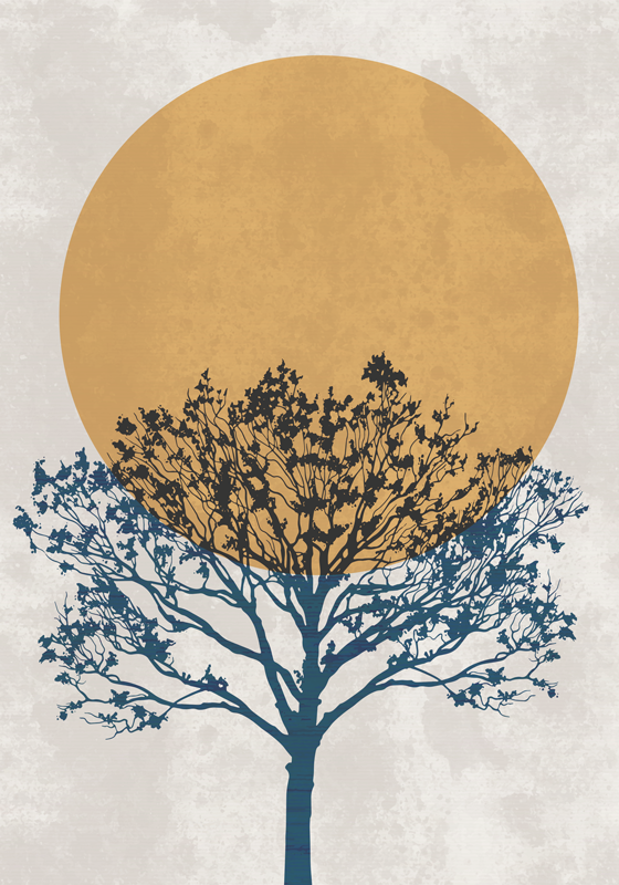 Poster lever de soleil avec un arbre - TenStickers