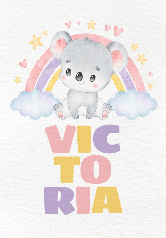 Poster enfant koala et arc-en-ciel avec prénom - TenStickers