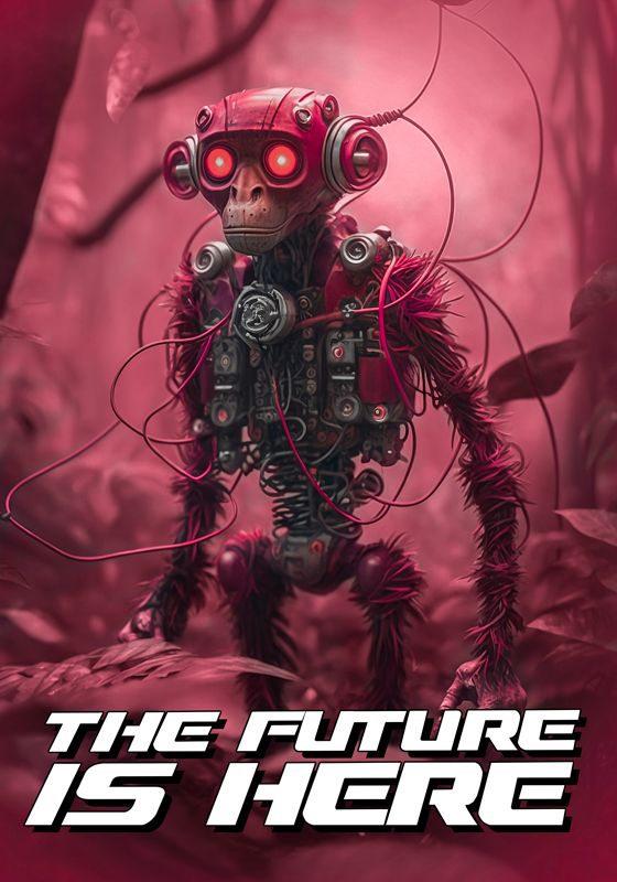 Poster chambre ado singe robot magenta - TenStickers