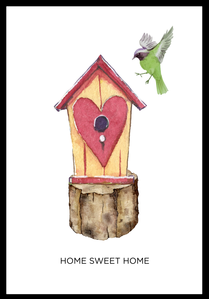 Poster salon douce maison avec abris oiseaux - TenStickers