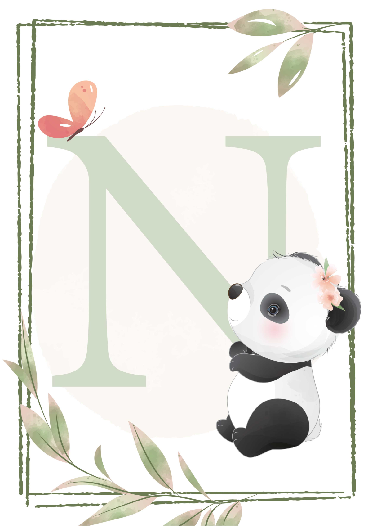 Poster chambre enfant panda lettre personnalisé - TenStickers