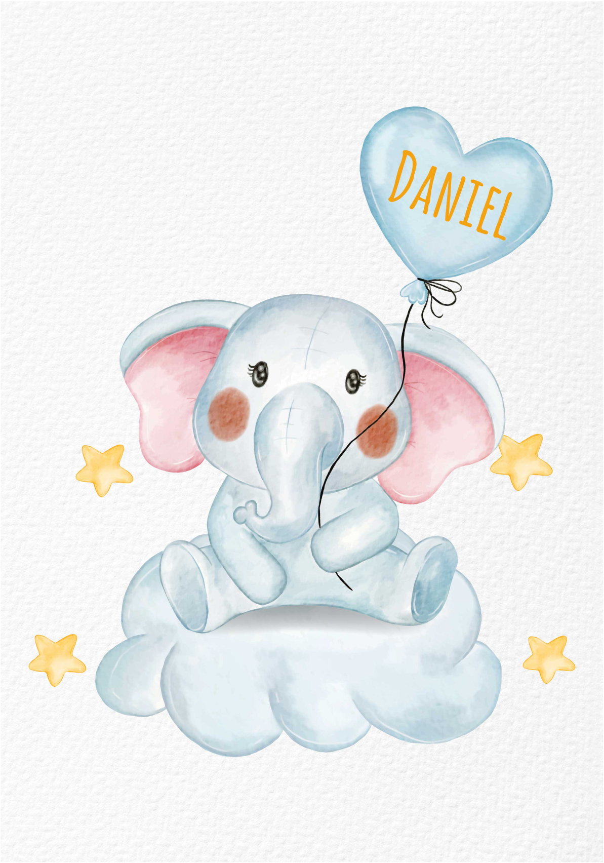 Poster enfant éléphant avec ballon et prénom - TenStickers