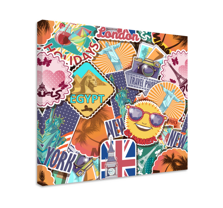 Tableau villes et pays collage de voyage mondial - TenStickers