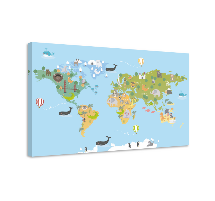 Tableau carte du monde carte animale fantaisiste - TenStickers