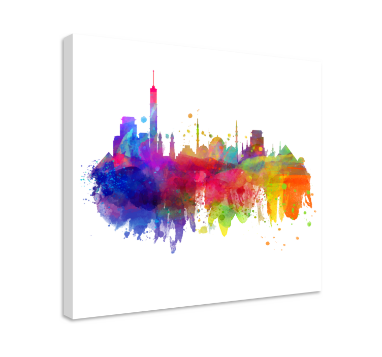 Tableau villes et pays skyline urbaine colorée - TenStickers