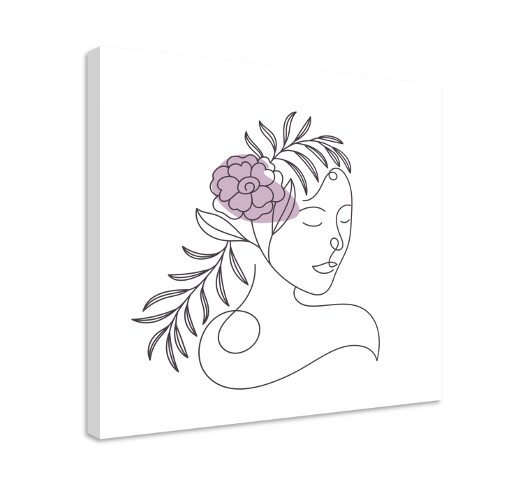 Tableau fleurs et plantes dessin linéaire visage - TenStickers
