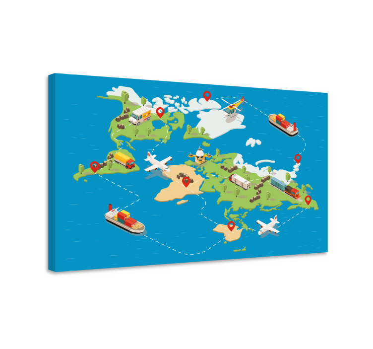 Tableau carte du monde avec itinéraire de voyage - TenStickers