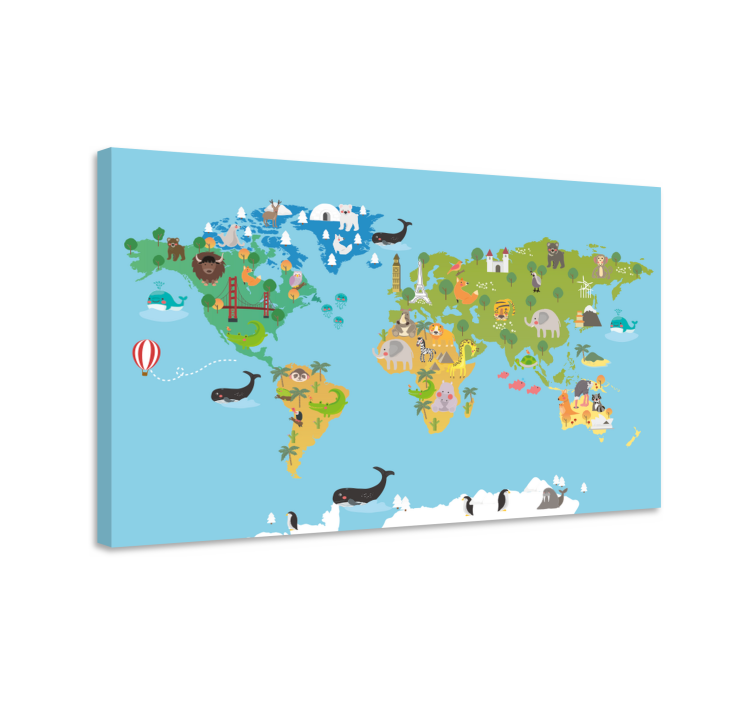 Tableau carte du monde atlas des animaux captivants - TenStickers