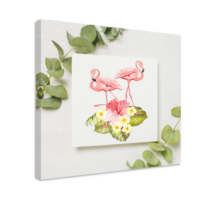 Tableau fleurs et plantes flamants roses et hibiscus - TenStickers