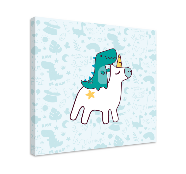Tableau licorne dinosaure sur une licorne - TenStickers