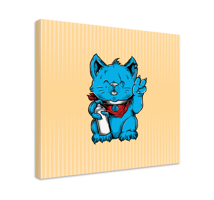 Tableau chat chat bleu ludique - TenStickers