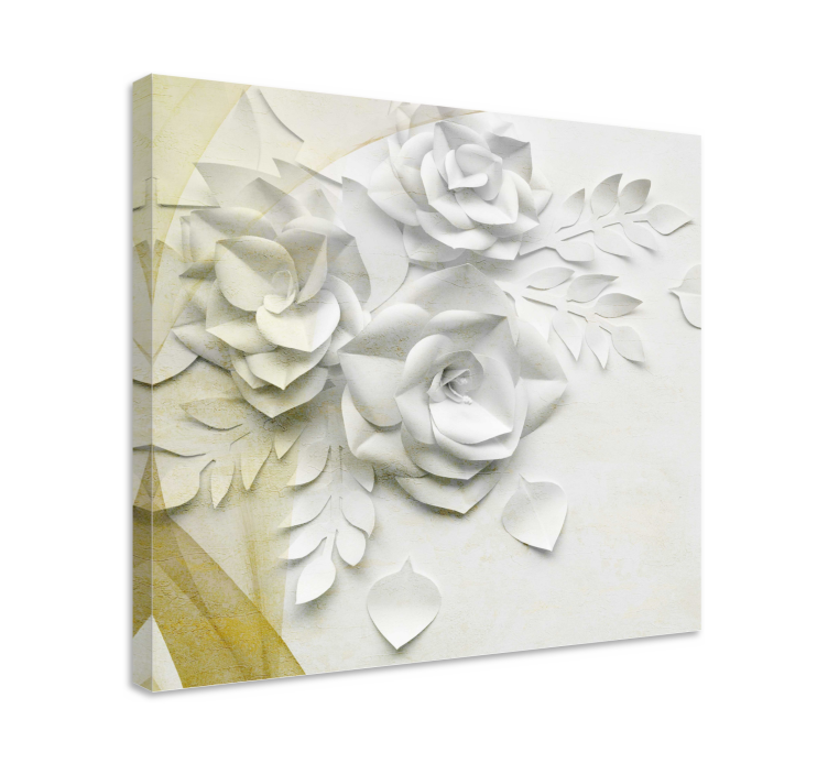 Tableau 3d Fleurs blanches dorées élégantes - TenStickers