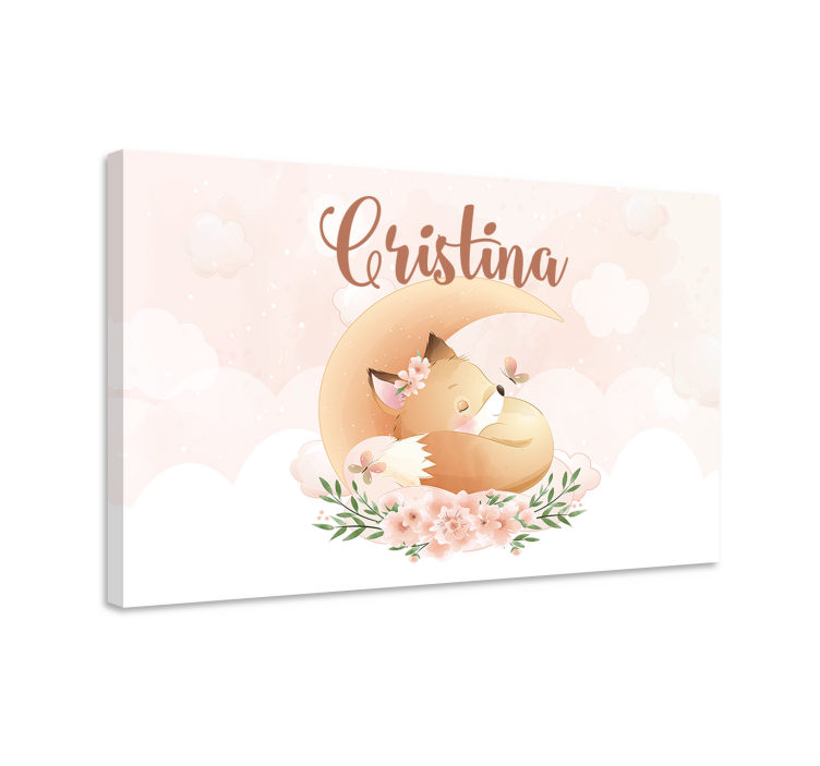 Tableau pour chambre enfant Renard mignon pour fille avec nom - TenStickers