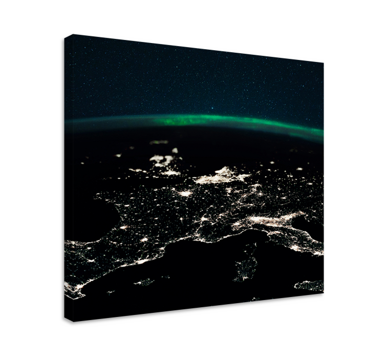 Tableau carte du monde vue nocturne aérienne - TenStickers
