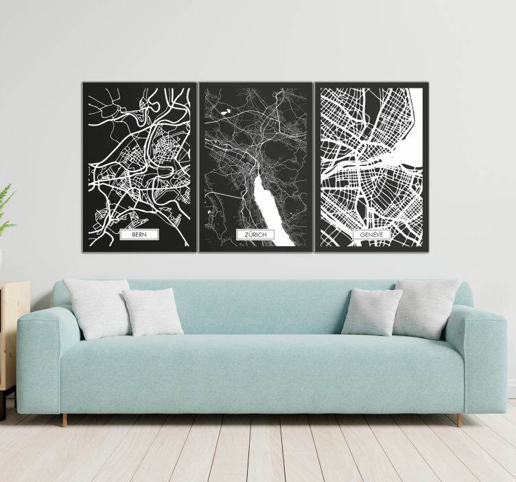 Tableau Carte topographique ville Suisse Ouest - TenStickers