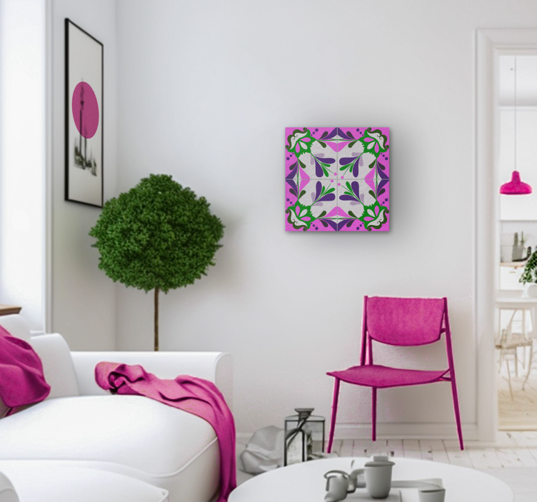 Tableau vintage carrelage hydraulique rose - TenStickers