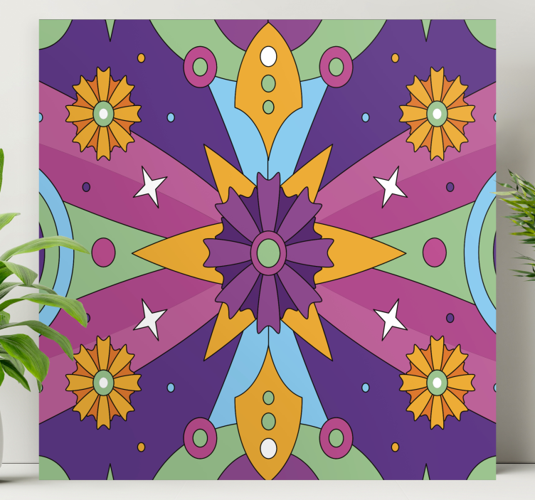 Tableau abstrait motif géométrique coloré - TenStickers