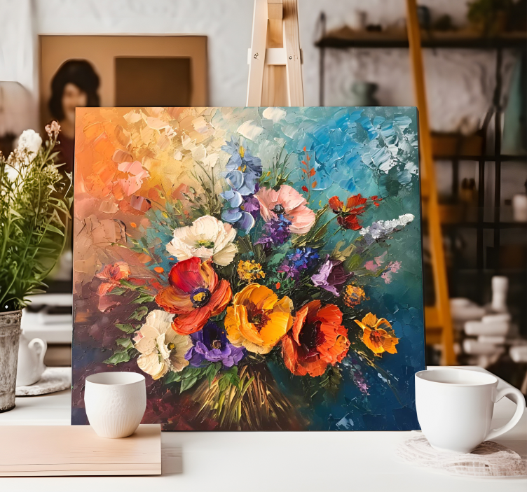 Tableau art bouquet de fleurs effet huile sur toile - TenStickers
