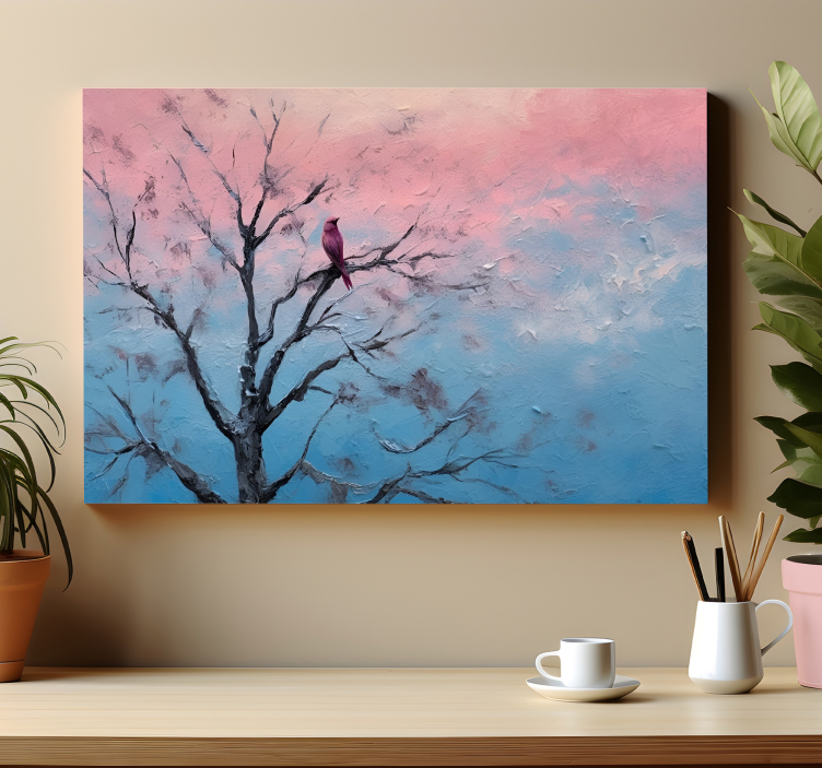 Tableau art oiseau sur arbre effet huile sur toile - TenStickers