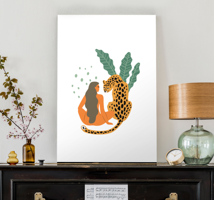 Tableau personnage femme et léopard s'embrassent - TenStickers