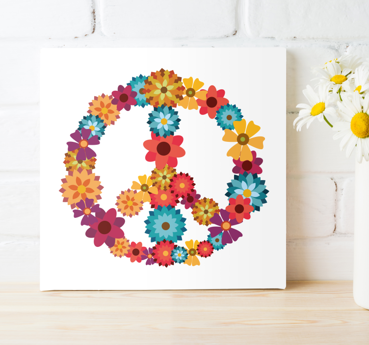 Tableau fleurs symbole hippie - TenStickers