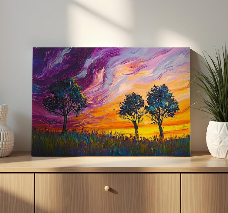 Tableau paysages ciel et arbres colorés - TenStickers