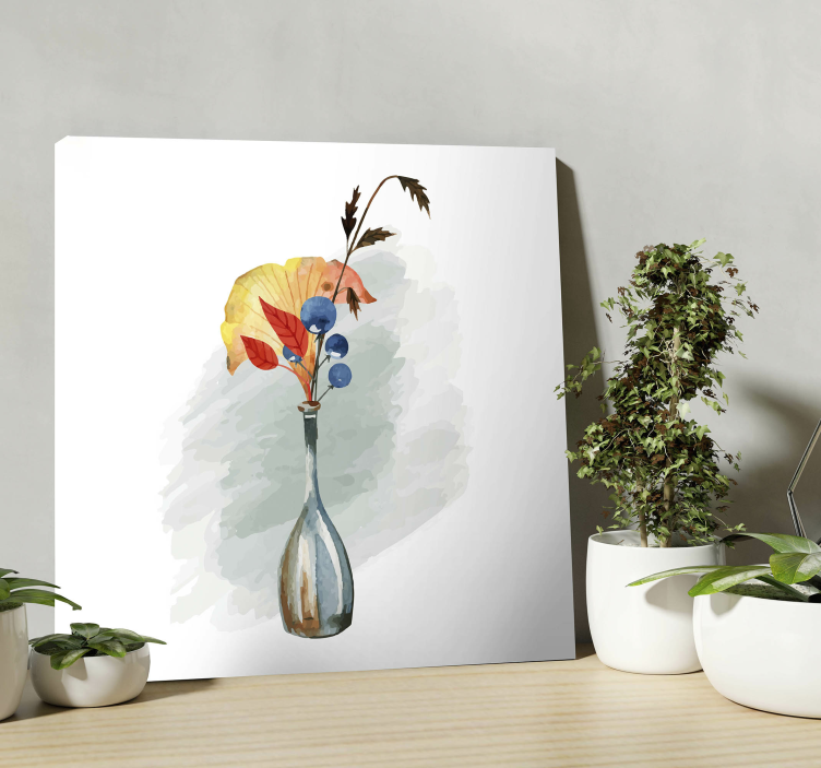 Tableau fleurs et plantes vase avec des feuilles d'automne - TenStickers
