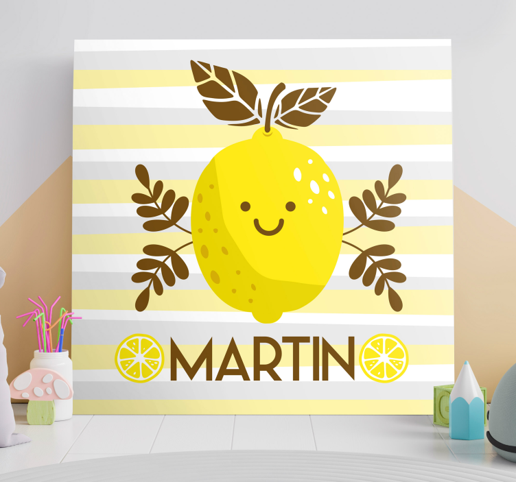 Tableau fruits Émoticône de citron souriant - TenStickers