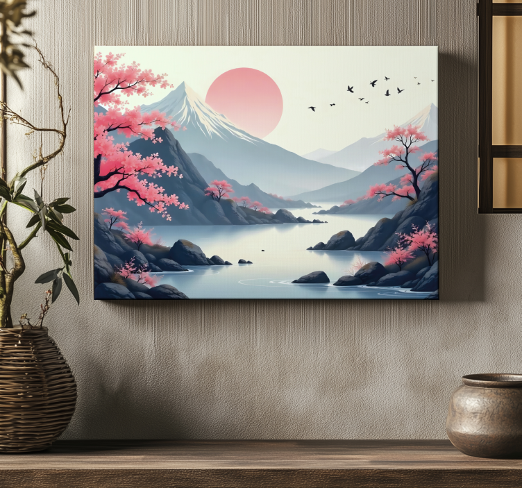 Tableau paysage fleuri japonais - TenStickers