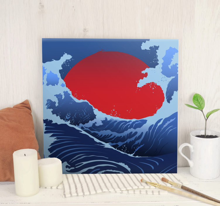 Tableau paysages vagues de soleil rouge - TenStickers