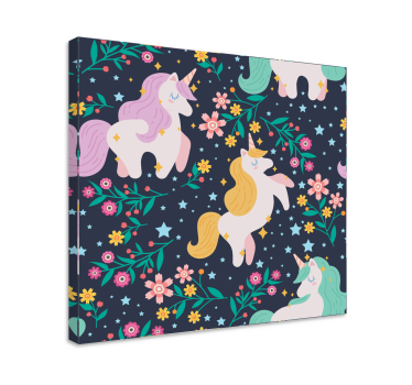 Licorne tableau Unicornios flores y estrellas - TenStickers