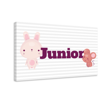 Tableau bébé lapin et souris avec nom - TenStickers