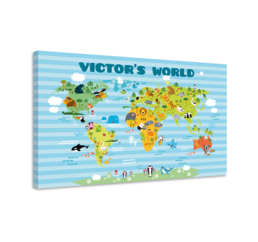 Tableau mappemonde carte d'aventure animale - TenStickers