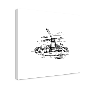 Tableau pour enfant Dessin de village en noir et blanc - TenStickers