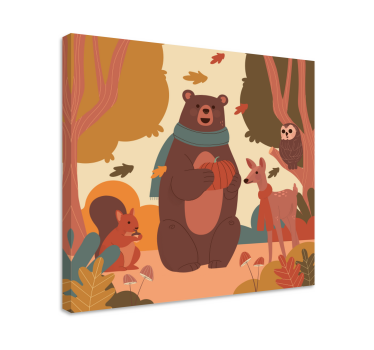 Tableau pour enfant Animaux heureux dans la forêt d'automne - TenStickers
