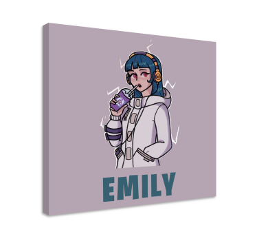 Tableau de personne fille avec écouteurs et nom - TenStickers