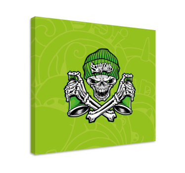 Tableau personnage crâne tenant des gobelets - TenStickers