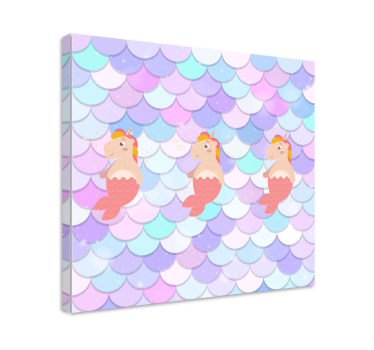 Tableau enfant licorne-sirènes fond écailles de poissons colorées - TenStickers