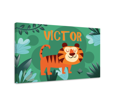 Tableau pour chambre bébé Tigre mignon pour garçon avec nom - TenStickers