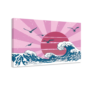 Tableau rétro La grande vague rétro rose - TenStickers