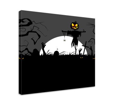 Tableau vintage scène de citrouilles hantées - TenStickers