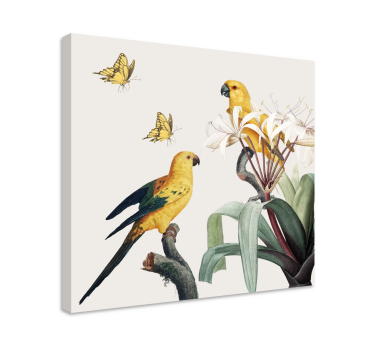 Tableau fleurs et plantes perroquets jaunes et papillons - TenStickers