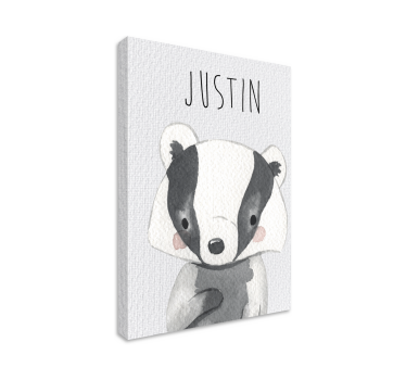 Tableau chambre enfant bébé blaireau avec nom - TenStickers